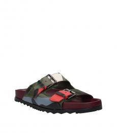 Valentino Garavani Green Camo Print Slide Sandals