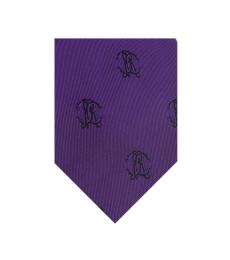 Roberto Cavalli Purple Logo Medallion Tie