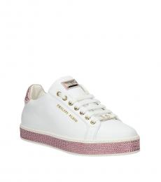 Philipp Plein White Pink Rhinestone Sneakers