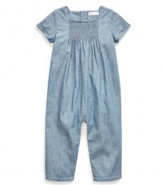 Ralph Lauren Baby Girls Indigo Chambray Smocked Coverall