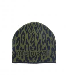 Roberto Cavalli Black-Military Green Jaguar Beanie