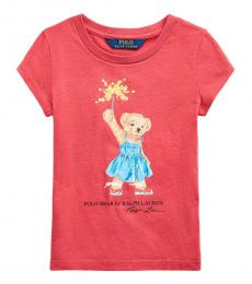 Ralph Lauren Little Girls Nantucket Red Sparkler Bear T-Shirt
