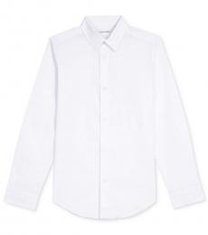 Calvin Klein Boys White Slim Fit Solid Stretch Poplin Shirt