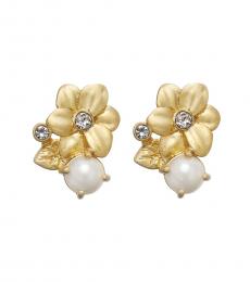 Gold Pearl Flower Stud Earrings