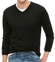 Black merino wool-blend V-neck sweater