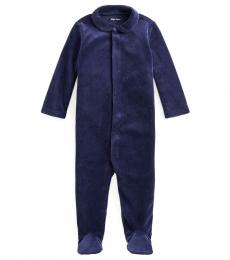 Baby Boys Navy Velour Footed Coverall
