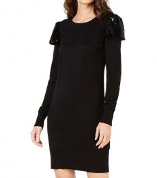 Black Sequined-Ruffle Sweater Dress