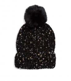 Vince Camuto Black Popcorn Knit Fur Beanie Hat