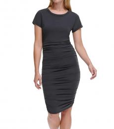 DKNY Black Crewneck Ruched Dress