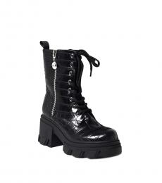 Versace Jeans Couture Black Leather Block Heel Boots