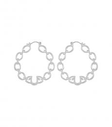 True Religion Silver Horseshoe Logo Chain Hoop Earrings