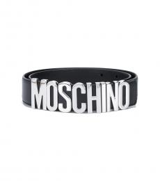 Moschino Black Silver Logo Buckle Belt