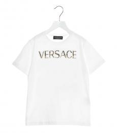 Young Versace Boys White Rhinestone Logo T-Shirt