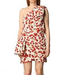 Red One-Shoulder Dress In Sable With Cherry Print