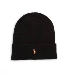 Ralph Lauren Black Wool Cuffed Beanie