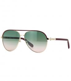 Salvatore Ferragamo Gold-Cherry Gradient Aviator Sunglasses