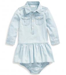 Ralph Lauren Baby Girls Faded Indigo Chambray Shirtdress