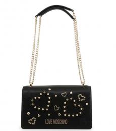 Love Moschino Black Studded Heart Medium Shoulder Bag