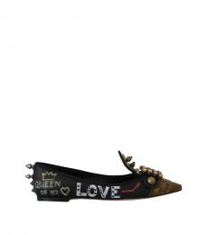 Dolce & Gabbana Black Leather Queen Ballet Flats