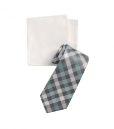 Michael Kors Green Spectrum Small Plaid Tie & Pocket Square Set