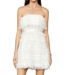 BCBGMaxazria Off White Fringed Lace Corset Waist Mini Dress