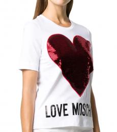 Love Moschino White Appliqued Printed T-Shirt