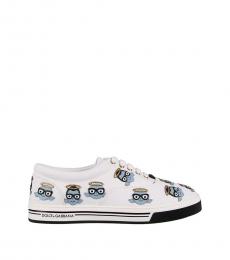 Dolce & Gabbana White Leather Embroidery Sneakers