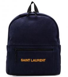 Saint Laurent Navy Blue Corduroy Large Backpack