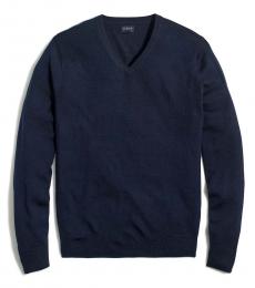 Navy Blue merino wool-blend V-neck sweater