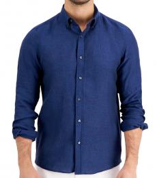Dark Blue Long Sleeve Linen Shirt