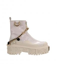 Dolce & Gabbana White Logo Pearl Chain Boot