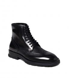 Alexander McQueen Black Textured Lace Up Boots