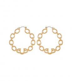True Religion Golden Horseshoe Logo Chain Hoop Earrings
