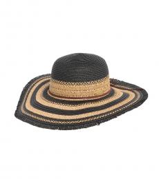 Vince Camuto Black Textured Straw Floppy Hat