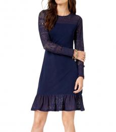 Michael Kors Navy Blue Knit Trim Flounce Dress