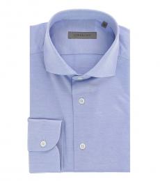 Corneliani Blue Pin Point Spread Collar Shirt