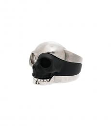Alexander McQueen Silver Black Divided Skull Ring