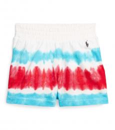 Little Girls Red Turquoise Tie-Dye Shorts
