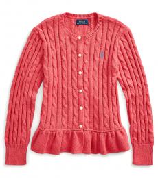 Ralph Lauren Girls Geranium Heather Cable Peplum Cardigan