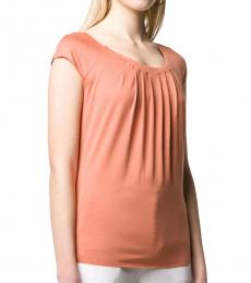 Emporio Armani Peach Pleated Short-Sleeve Top