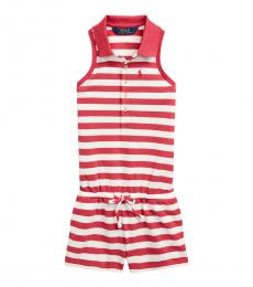 Ralph Lauren Little Girls Nantucket Red Striped Mesh Polo Romper