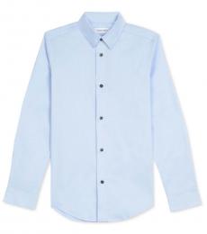 Calvin Klein Boys Light Blue Slim Fit Solid Stretch Poplin Shirt