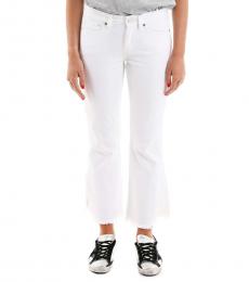 White Stretch-Cotton Flared Jeans