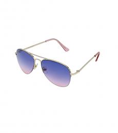 Betsey Johnson Blue Pink Alanna Aviator Sunglasses