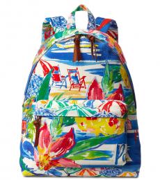 Blue Tropical-Print Large Backpack