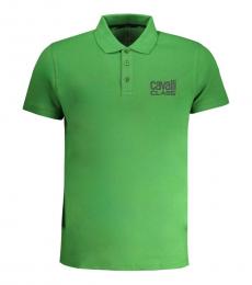 Cavalli Class Green Printed Logo Polo