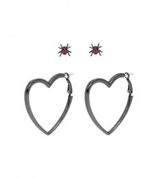 Betsey Johnson Black Stud And Hoop Earrings Set