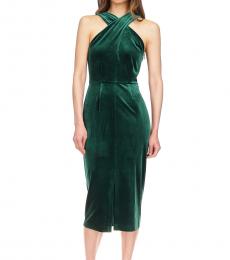 Michael Kors Dark Green Twist Neck Midi Dress