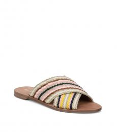 Diane Von Furstenberg Ivory Cindi Multicolored Webbed Slides