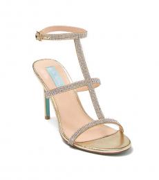 Betsey Johnson Gold Tate Embellished T-Strap Heels